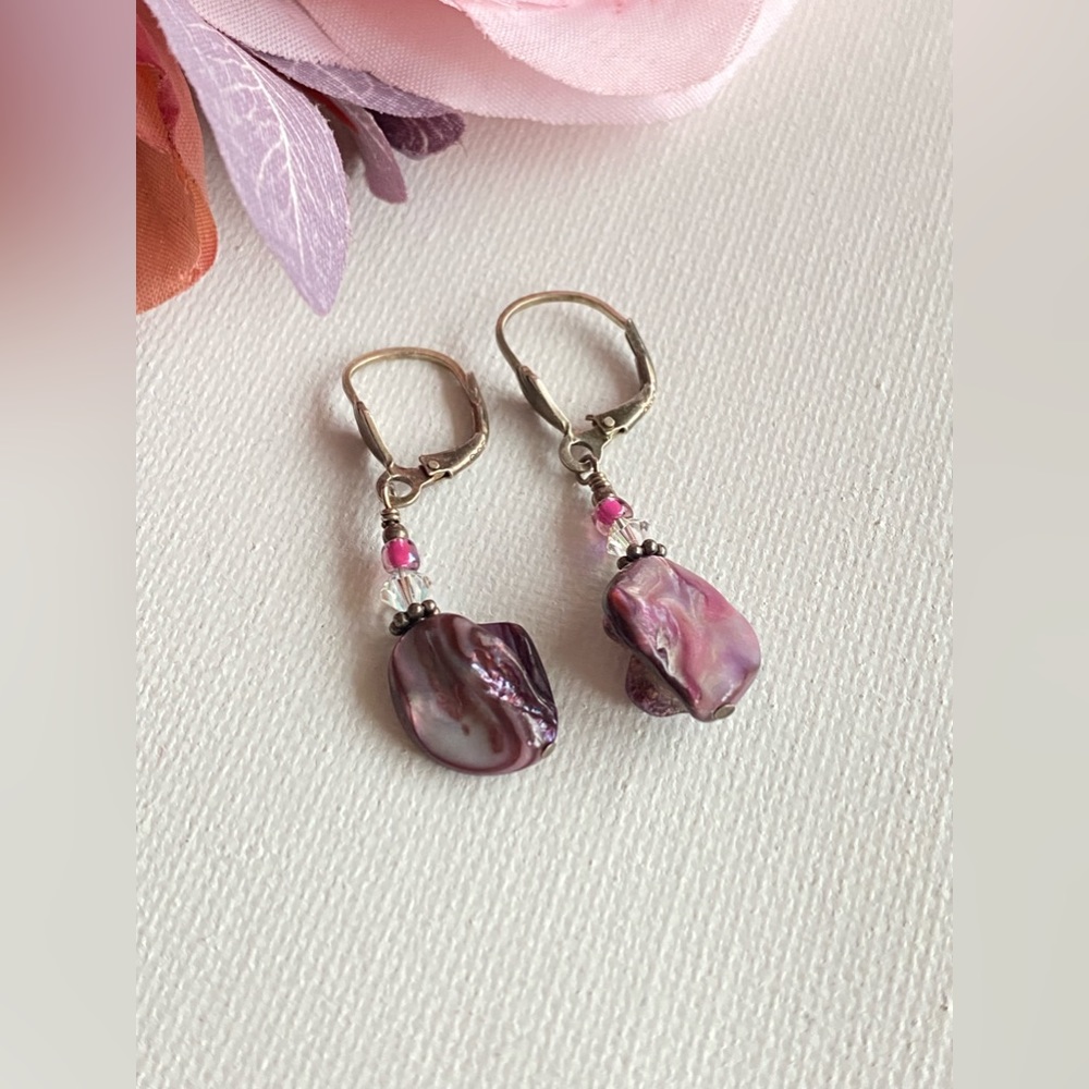VINTAGE 🌸 925 Abalone Sterling Silver Earrings